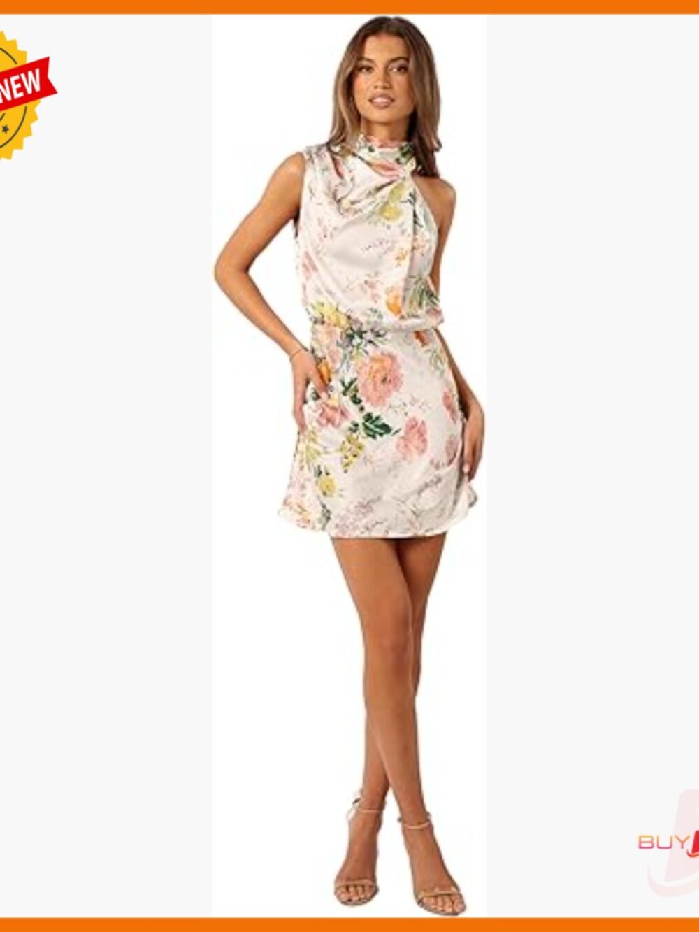 Satin Mini Dress Halter Neck Asymmetric Pleated Party Event Wear